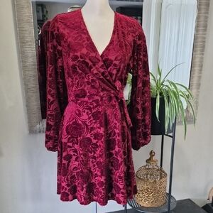 Velvet Floral Wrap Dress